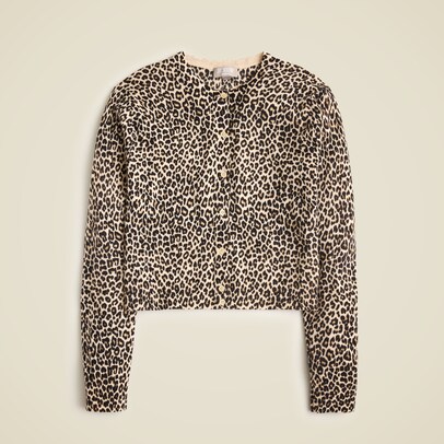 J.Crew women's Featherweight cashmere shrunken cardigan sweater in leopard print